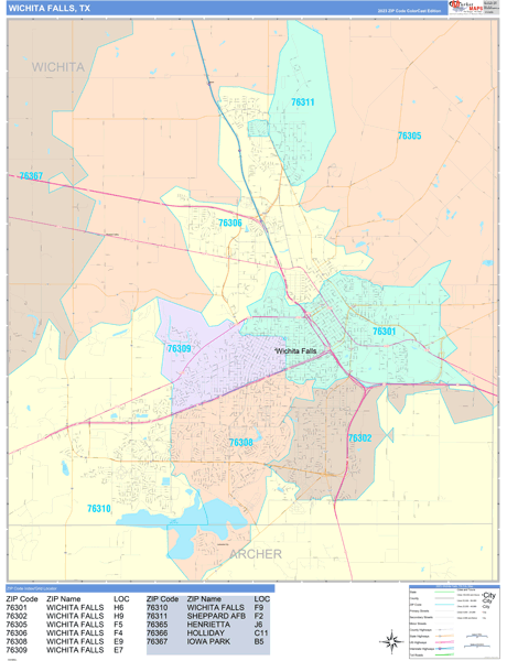 Wichita Falls City Digital Map Color Cast Style